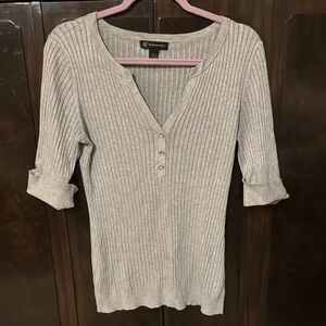 Gray Ribbed Henley Top